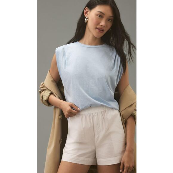 RAG & BONE TOP WOMENS LARGE THE SLUB PLEAT COTTON TANK BLUE CASUAL RELAXED NEW - Picture 1 of 14